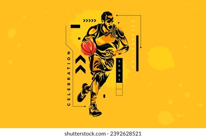 Abstract silhouette vector design of basketball player athlete with an attractive silhouette style. national sports event design concept-sports day celebration. sports event banner and brochure design