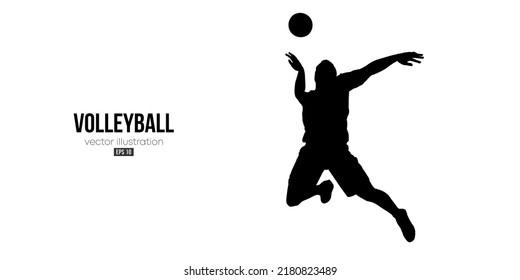 Abstract silhouette of a volleyball player on white background. Volleyball player man hits the ball. Vector illustration