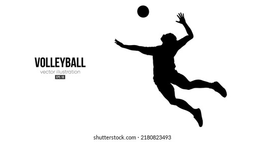 Abstract silhouette of a volleyball player on white background. Volleyball player man hits the ball. Vector illustration