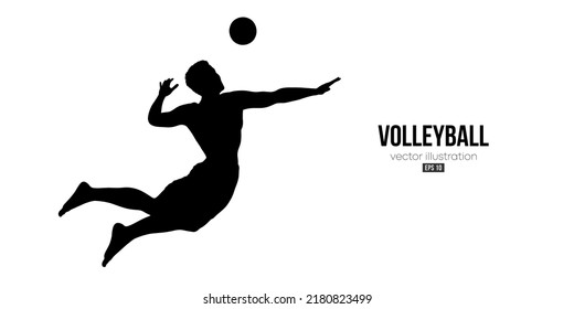 Abstract silhouette of a volleyball player on white background. Volleyball player man hits the ball. Vector illustration