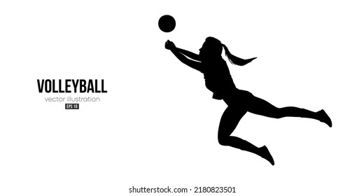 Abstract silhouette of a volleyball player on white background. Volleyball player woman hits the ball. Vector illustration