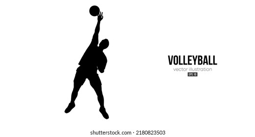 Abstract silhouette of a volleyball player on white background. Volleyball player man hits the ball. Vector illustration