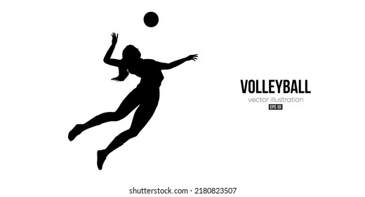 Abstract silhouette of a volleyball player on white background. Volleyball player woman hits the ball. Vector illustration