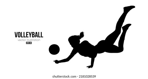 Abstract silhouette of a volleyball player on white background. Volleyball player woman hits the ball. Vector illustration