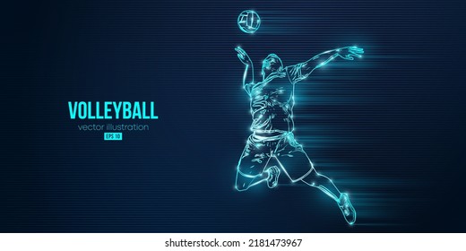 Abstract silhouette of a volleyball player on blue background. Volleyball player man hits the ball. Vector illustration - Shutterstock ID 2181473967