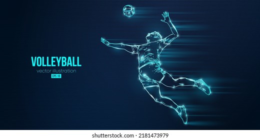 Abstract silhouette of a volleyball player on blue background. Volleyball player man hits the ball. Vector illustration - Shutterstock ID 2181473979