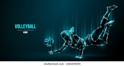 Abstract silhouette of a volleyball player on blue background. Volleyball player woman hits the ball. Vector illustration