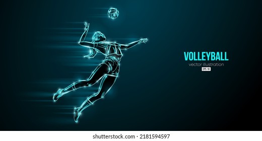 Abstract silhouette of a volleyball player on blue background. Volleyball player woman hits the ball. Vector illustration - Shutterstock ID 2181594597