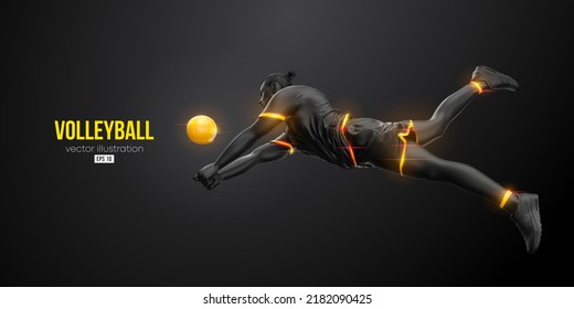 Abstract silhouette of a volleyball player on blue background. Volleyball player man hits the ball. Vector illustration