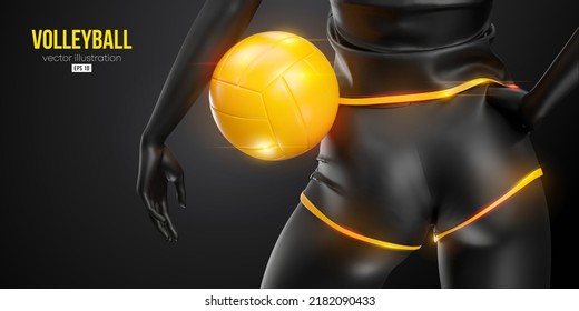 Abstract silhouette of a volleyball player on blue background. Volleyball player woman hits the ball. Vector illustration