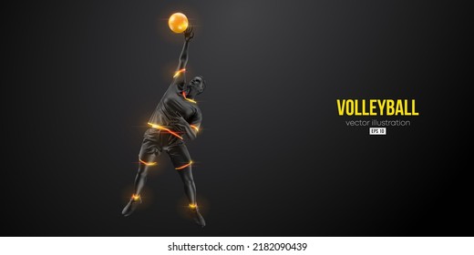 Abstract silhouette of a volleyball player on blue background. Volleyball player man hits the ball. Vector illustration