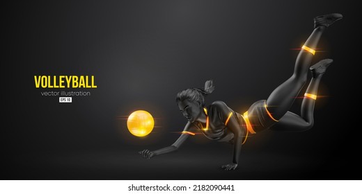 Abstract silhouette of a volleyball player on blue background. Volleyball player woman hits the ball. Vector illustration