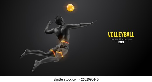 Abstract silhouette of a volleyball player on blue background. Volleyball player man hits the ball. Vector illustration