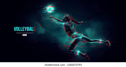 Abstract silhouette of a volleyball player on blue background. Volleyball player woman hits the ball. Vector illustration