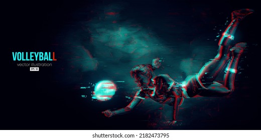 Abstract silhouette of a volleyball player on blue background. Volleyball player woman hits the ball. Vector illustration