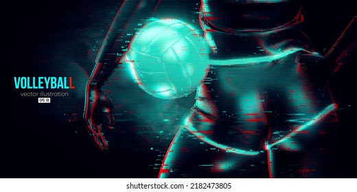 Abstract silhouette of a volleyball player on blue background. Volleyball player woman hits the ball. Vector illustration