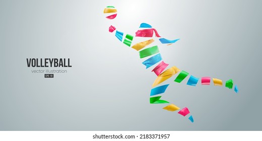 Abstract silhouette of a volleyball player on white background. Volleyball player woman hits the ball. Vector illustration