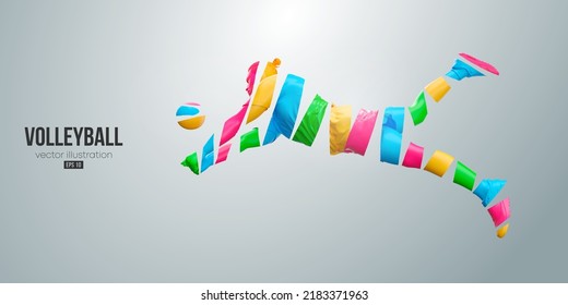 Abstract silhouette of a volleyball player on white background. Volleyball player man hits the ball. Vector illustration