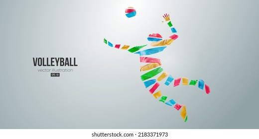 Abstract silhouette of a volleyball player on white background. Volleyball player man hits the ball. Vector illustration