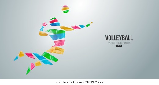 Abstract silhouette of a volleyball player on white background. Volleyball player man hits the ball. Vector illustration