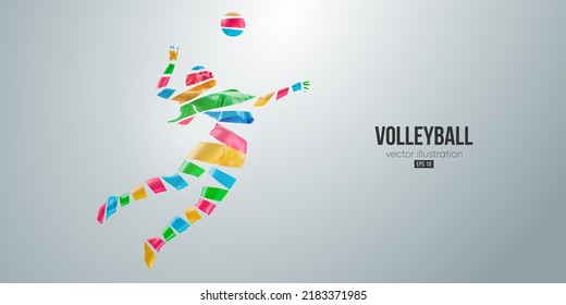 Abstract silhouette of a volleyball player on white background. Volleyball player woman hits the ball. Vector illustration - Shutterstock ID 2183371985