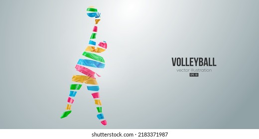 Abstract silhouette of a volleyball player on white background. Volleyball player man hits the ball. Vector illustration