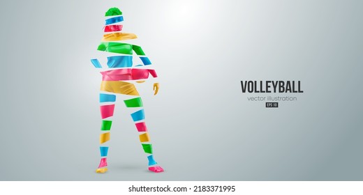 Abstract silhouette of a volleyball player on white background. Volleyball player woman hits the ball. Vector illustration