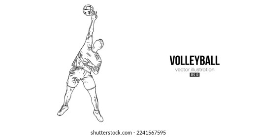 Abstract silhouette of a volleyball player on white background. Volleyball player man hits the ball. Vector illustration