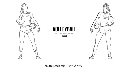 Abstract silhouette of a volleyball player on white background. Volleyball player woman hits the ball. Vector illustration