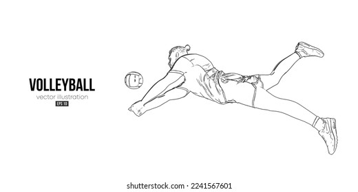 Abstract silhouette of a volleyball player on white background. Volleyball player man hits the ball. Vector illustration