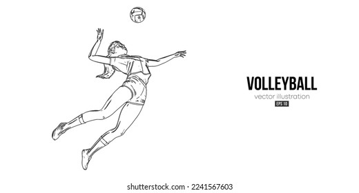 Abstract silhouette of a volleyball player on white background. Volleyball player woman hits the ball. Vector illustration