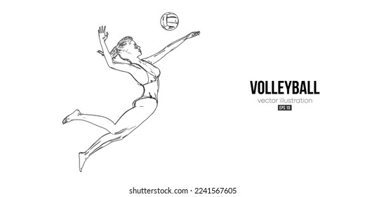 Abstract silhouette of a volleyball player on white background. Volleyball player woman hits the ball. Vector illustration