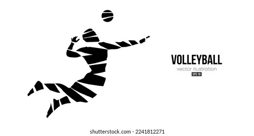 Abstract silhouette of a volleyball player on white background. Volleyball player woman hits the ball. Vector illustration