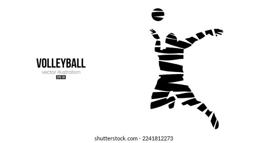 Abstract silhouette of a volleyball player on white background. Volleyball player woman hits the ball. Vector illustration