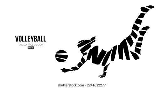 Abstract silhouette of a volleyball player on white background. Volleyball player woman hits the ball. Vector illustration