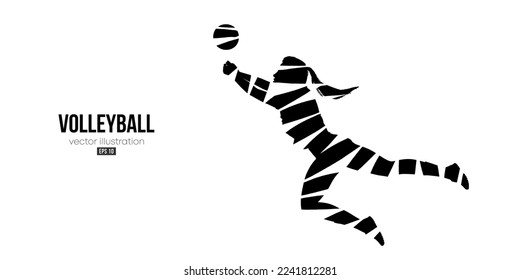 Abstract silhouette of a volleyball player on white background. Volleyball player woman hits the ball. Vector illustration