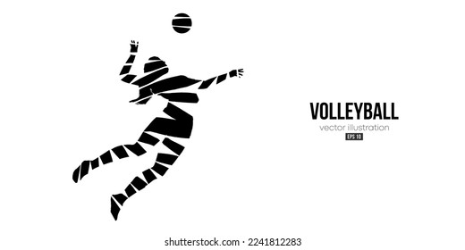 Abstract silhouette of a volleyball player on white background. Volleyball player woman hits the ball. Vector illustration