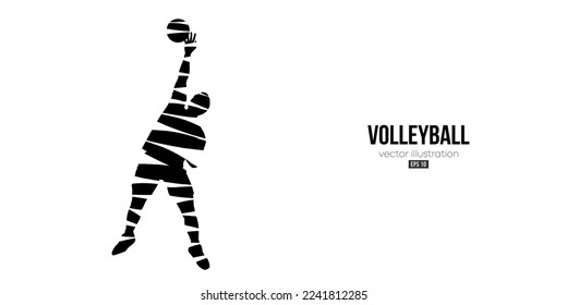 Abstract silhouette of a volleyball player on white background. Volleyball player woman hits the ball. Vector illustration