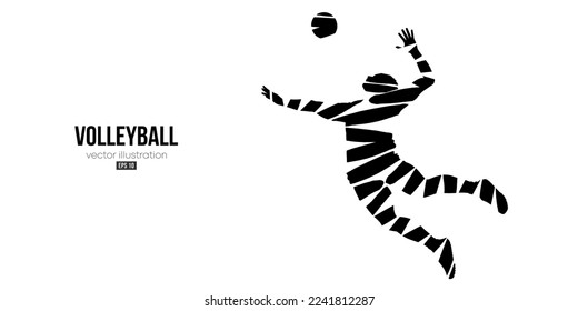 Abstract silhouette of a volleyball player on white background. Volleyball player woman hits the ball. Vector illustration