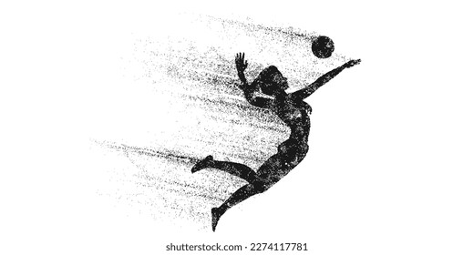 Abstract silhouette of a volleyball player on white background. Volleyball player woman hits the ball. Vector illustration