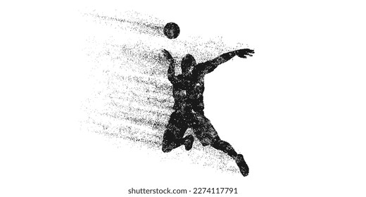 Abstract silhouette of a volleyball player on white background. Volleyball player man hits the ball. Vector illustration