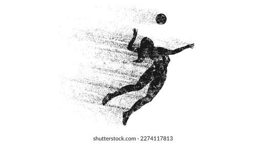 Abstract silhouette of a volleyball player on white background. Volleyball player woman hits the ball. Vector illustration