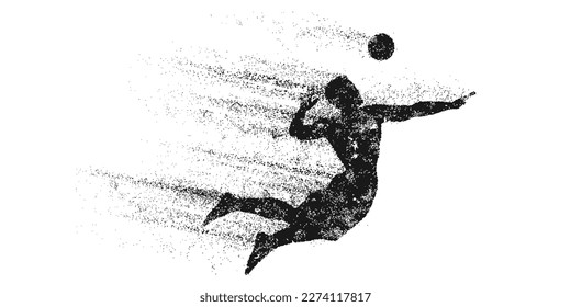 Abstract silhouette of a volleyball player on white background. Volleyball player man hits the ball. Vector illustration