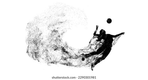 Abstract silhouette of a volleyball player on white background. Volleyball player woman hits the ball. Vector illustration