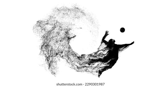 Abstract silhouette of a volleyball player on white background. Volleyball player man hits the ball. Vector illustration