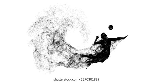 Abstract silhouette of a volleyball player on white background. Volleyball player man hits the ball. Vector illustration