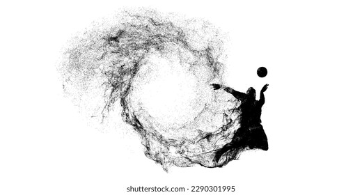 Abstract silhouette of a volleyball player on white background. Volleyball player man hits the ball. Vector illustration