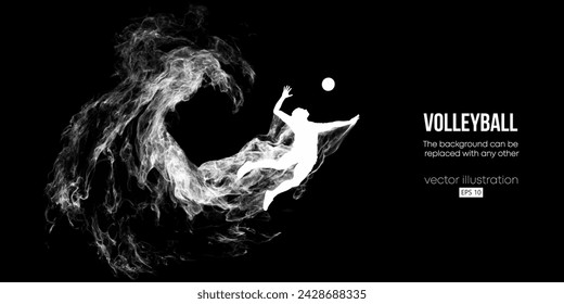 Abstract silhouette of a volleyball player on black background. Volleyball player man hits the ball. Vector illustration