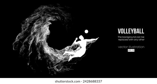 Abstract silhouette of a volleyball player on black background. Volleyball player man hits the ball. Vector illustration