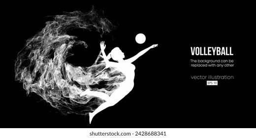 Abstract silhouette of a volleyball player on black background. Volleyball player man hits the ball. Vector illustration